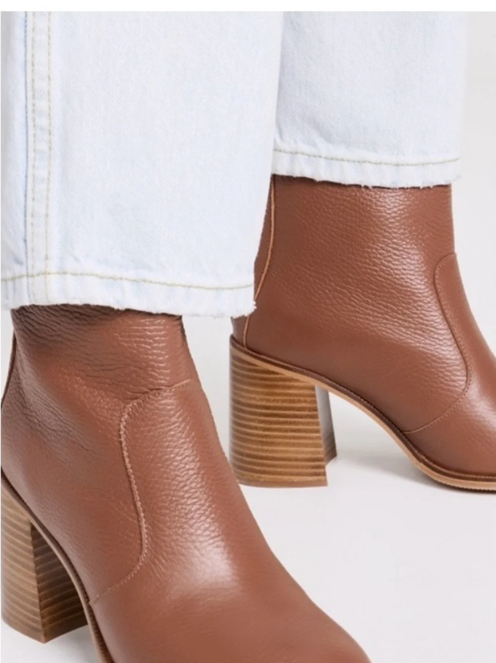 Women's Designer See by Chloe Cognac Brown Leather Block Heel Aryal Ankle Boot